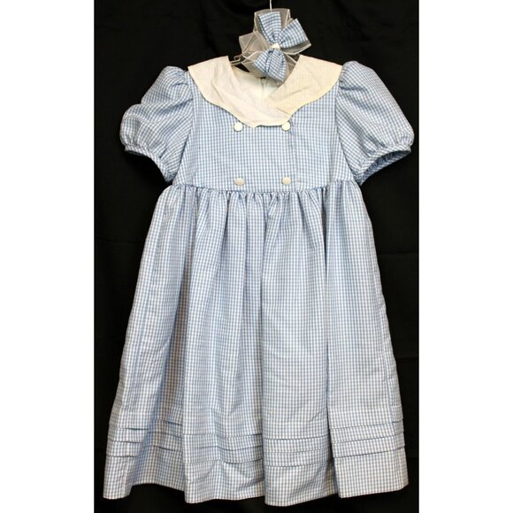 Casero's Blue Gingham Dress w/Hair Bow sz 6x Country Classic Party Easter Specia - Picture 1 of 11